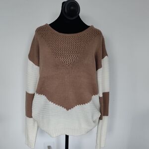 Color Block Sweater - Brown and White